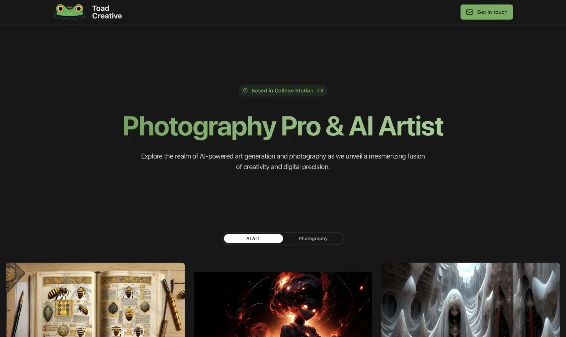 Toad Creative landing page